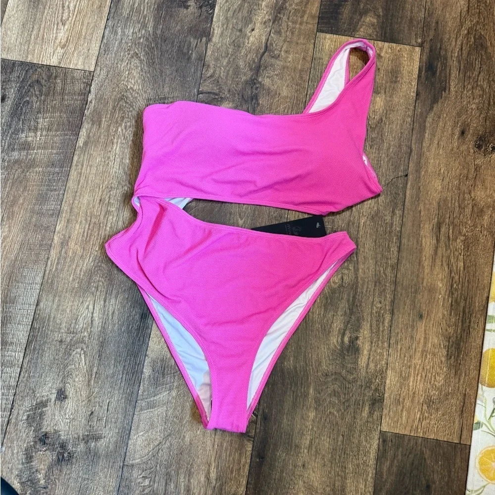 Pink One Piece Swimsuit with Wide Straps